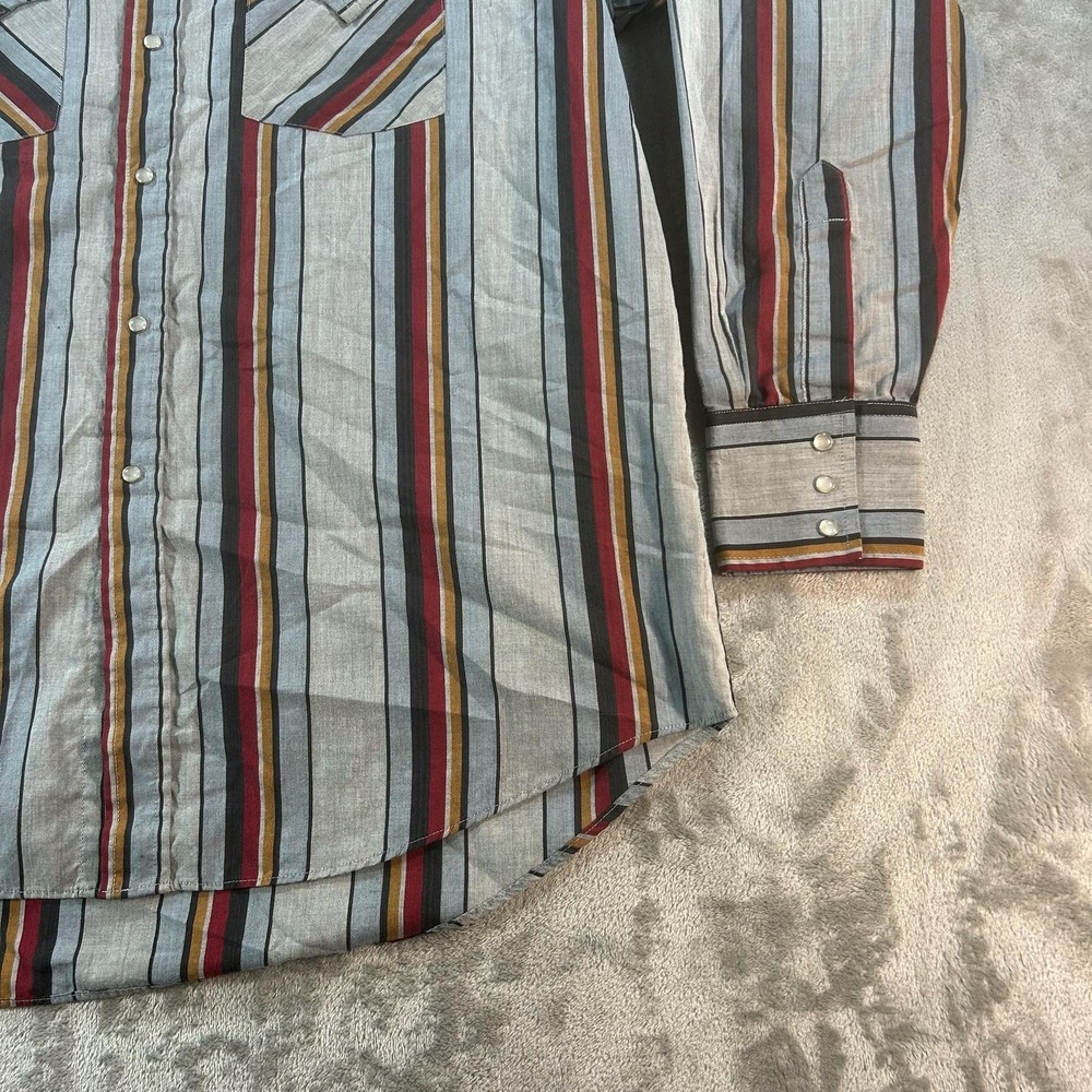 Ely Plains Shirt Mens Large Multicolor Stripe Western Snap Button Cowboy Pockets - Picture 4 of 14